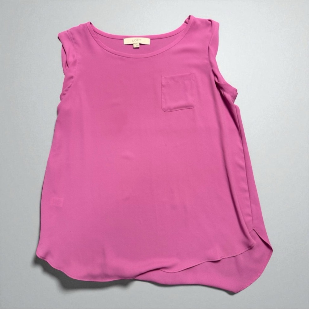 LOFT Magenta Sleeveless Blouse Shell Top Pocket Detail Women’s Small
